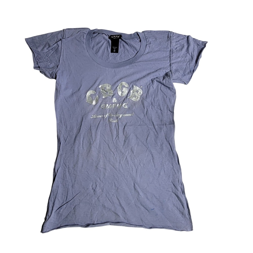 CBGB OMFUG Home of Underground Rock Graphic Tee Purple Silver Foil Slim Fit M